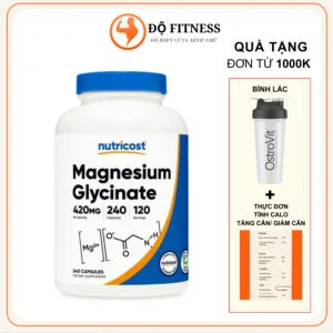 Nutricost Magnesium Glycinate 180 Viên – Magie Glycinate Hỗ Trợ Giấc Ngủ, Phục Hồi Cơ