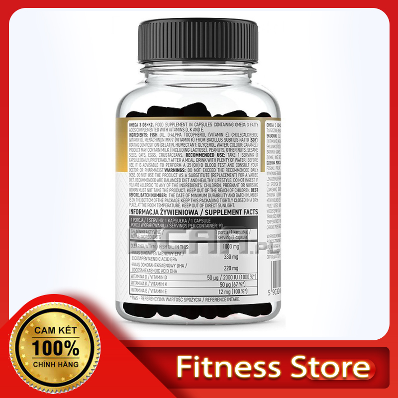 Dầu Cá Omega 3 Vitamin D3 + K2 Ostrovit (90 viên) bổ sung dưỡng chất cần thiết cho cơ thể phát triển cơ bắp, xương khớp. (1)