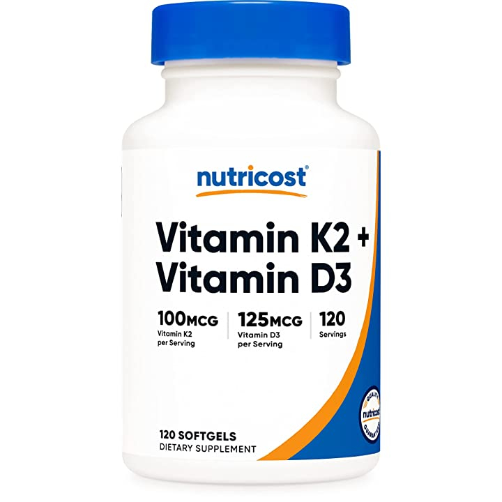 Vitamin D3 (5000 IU) + K2 (MK 7) (100mcg) Nutricost 120 viên nang hỗ trợ xương khớp,bảo vệ sức khỏe, cơ bắp,Sức Đề Kháng (3)