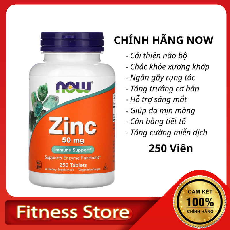 Zinc 50mg NOW Thực Phẩm Bổ Sung Kẽm Tăng Cường Sức Khỏe Miễn Dịch, Sức Đề kháng, Giảm Mụn, Tăng Sinh lý Cải thiện não bộ (1)