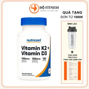 Nutricost Vitamin D3 5000 IU + K2 MK-7 100mcg 120 Viên – Hỗ Trợ Xương Khớp, Đề Kháng