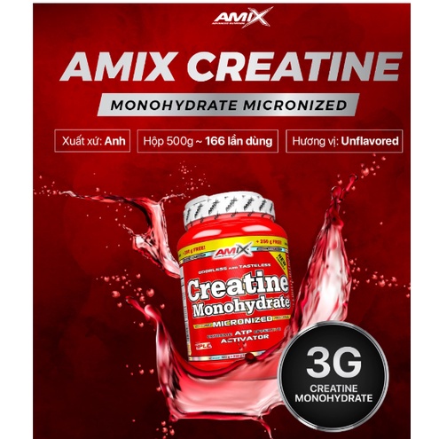 Creatine Monohydrate Amix 500g (166 Servings) Tăng Sức Mạnh Cơ Bắp HỖ TRỢ HIỆU SUẤT TẬP LUYỆN, phục hồi sức,tăng sức bền (3)