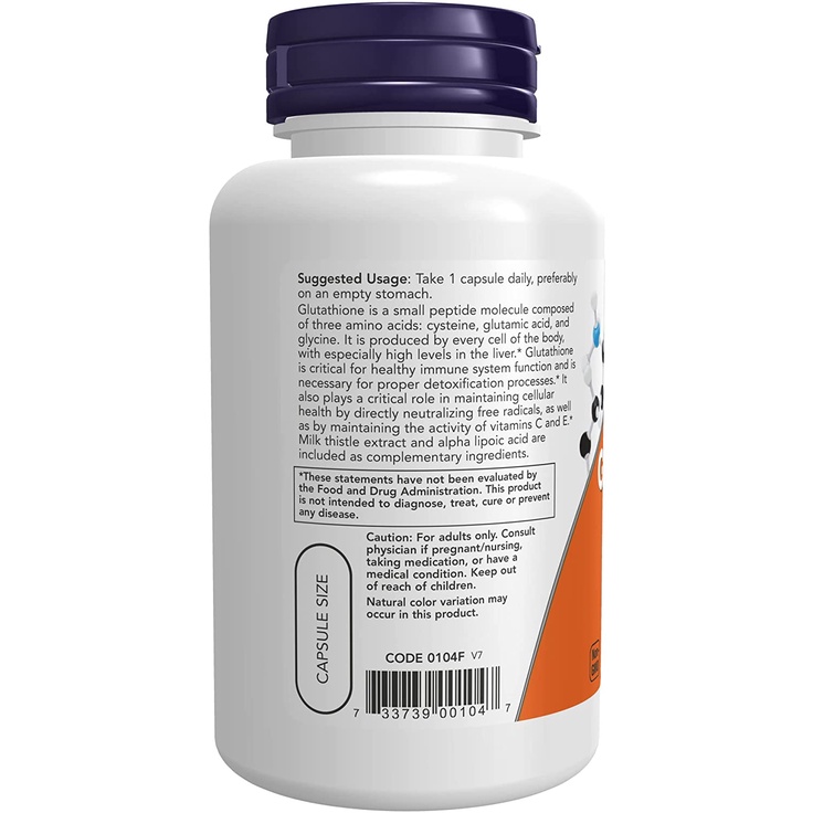 Glutathione 500mg Now (60 viên) Uống Hỗ Trợ Trắng Da, giải độc gan Làm Đẹp Da Chống Oxy Hóa (1)