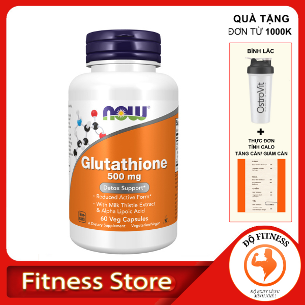 Glutathione 500mg Now (60 viên) Uống Hỗ Trợ Trắng Da, giải độc gan Làm Đẹp Da Chống Oxy Hóa (2)
