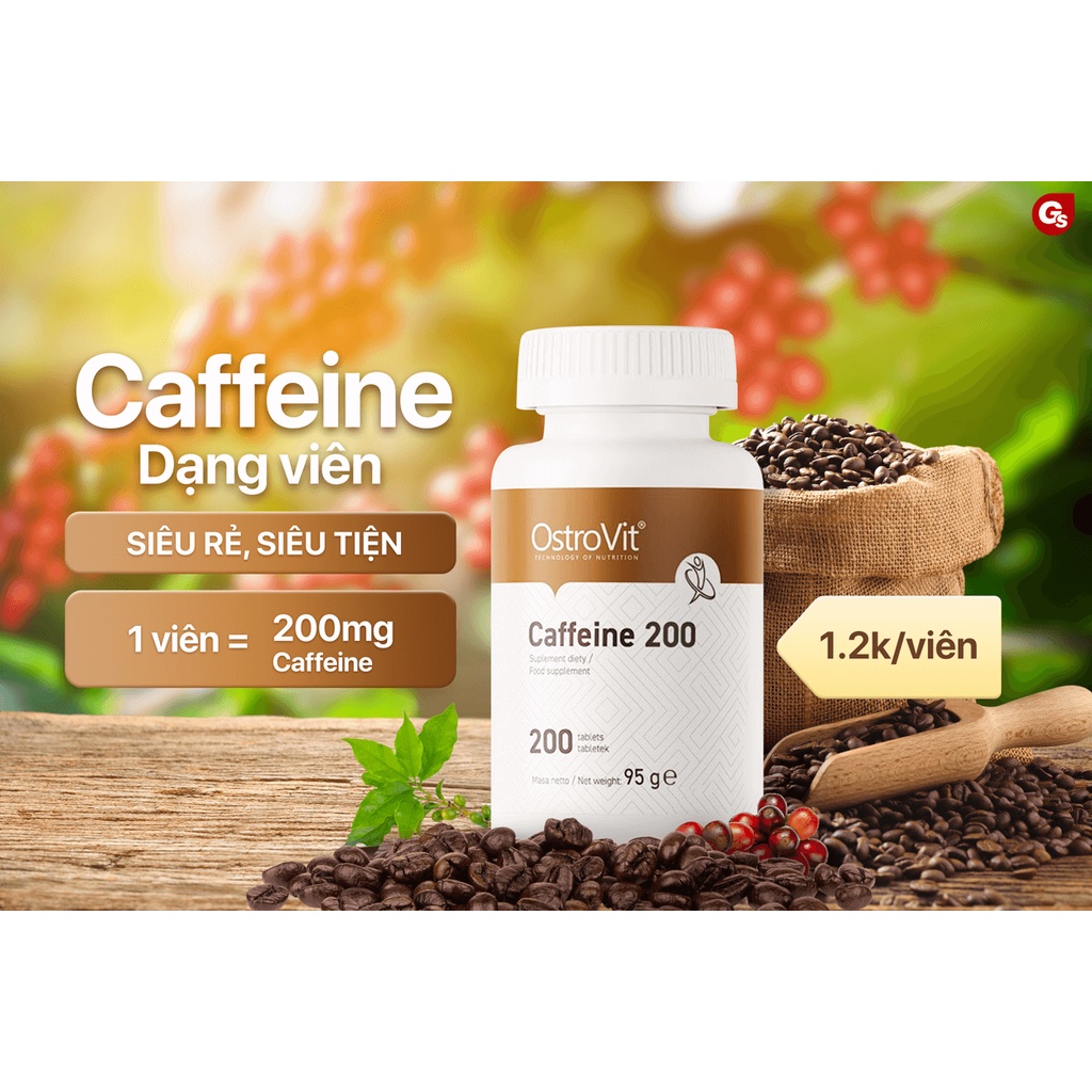 Viên Caffeine Ostrovit (200mg, 200 viên) Tăng Năng Lượng, Tỉnh Táo, Tập Trung, tăng hiệu suất luyện tập, hỗ trợ giảm cân (16)