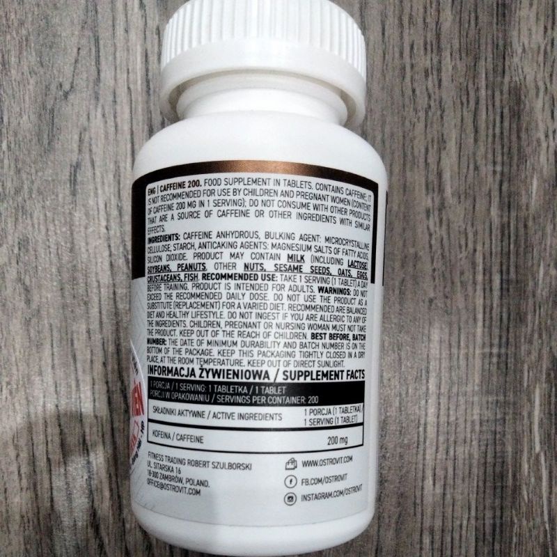 Viên Caffeine Ostrovit (200mg, 200 viên) Tăng Năng Lượng, Tỉnh Táo, Tập Trung, tăng hiệu suất luyện tập, hỗ trợ giảm cân (3)