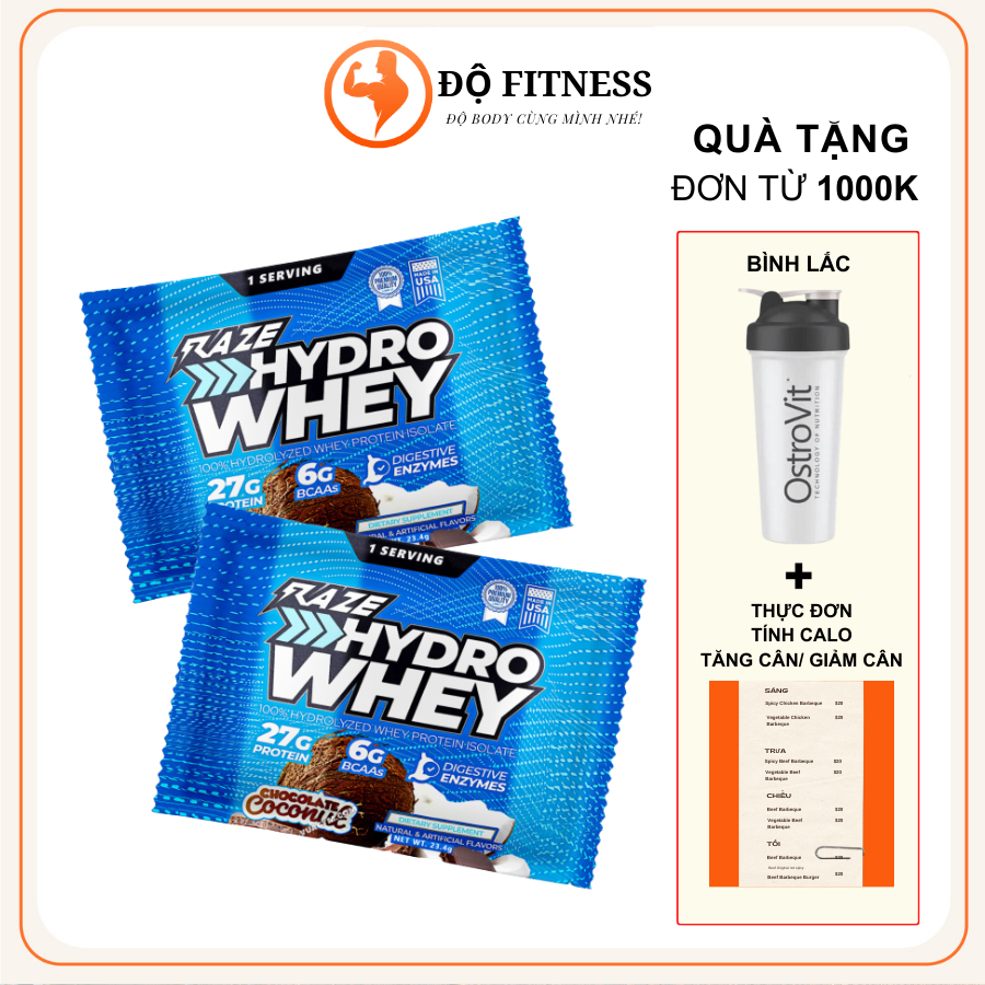 (Gói dùng thử) Hydro Whey Raze (32.4g) Sample 1 lần dùng nhỏ gọn, tiện lợi Bổ sung đạm tăng cơ, giảm mỡ BCAA EAA (5)