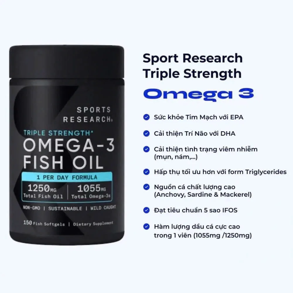 Sports Research Omega-3 Triple Strength 150 Viên – Dầu Cá Alaska 1000mg EPA & DHA - Ảnh 4