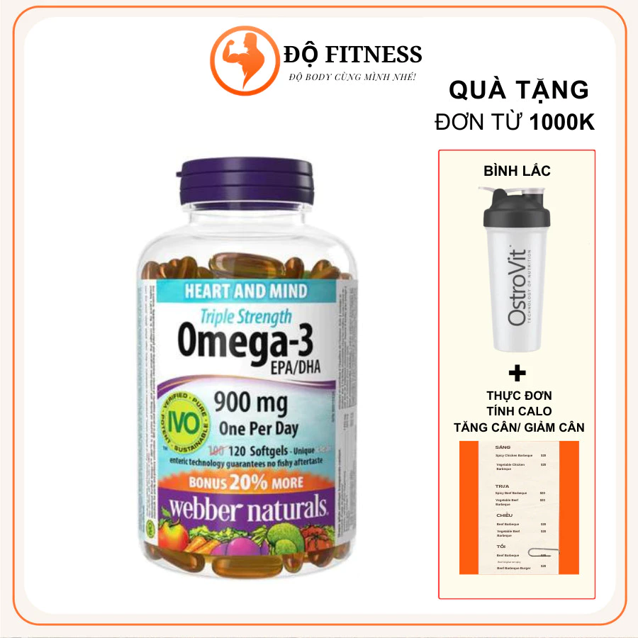 Dầu cá Omega 3 Webber Naturals Triple Strength 900mg hỗ trợ sức khỏe tim mạch và não bộ và mắt Dầu cá Omega 3 Webber Naturals Triple Strength 900mg hỗ trợ sức khỏe tim mạch và não bộ và mắt