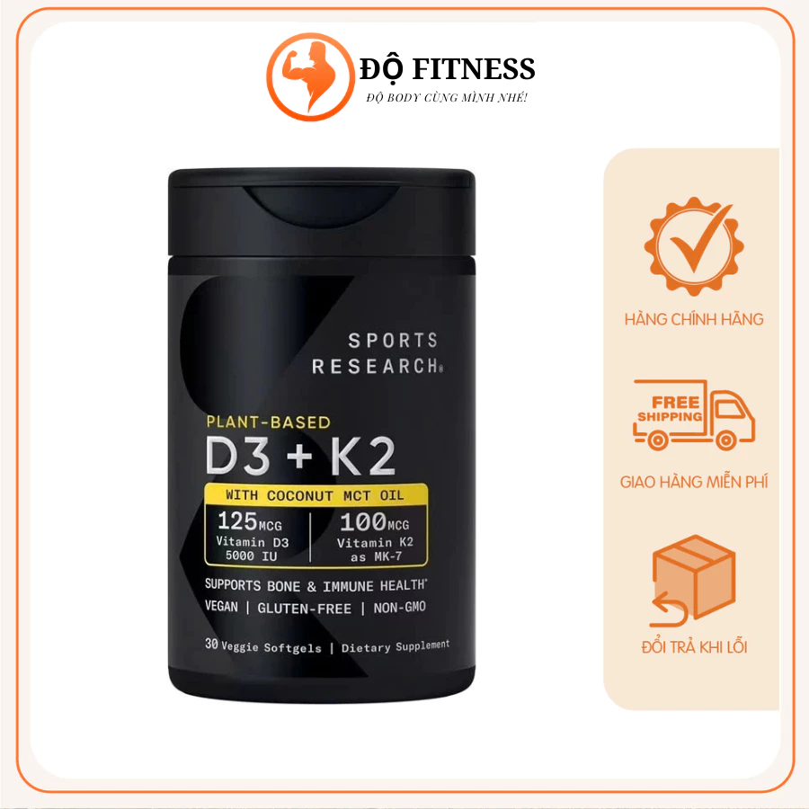 Vitamin D3 (5000 IU) K2 Sports Research (30 viên) Hỗ Trợ Xương Khớp, Tăng cường hệ miễn dịch Vitamin D3 (5000 IU) K2 Sports Research (30 viên) Hỗ Trợ Xương Khớp, Tăng cường hệ miễn dịch