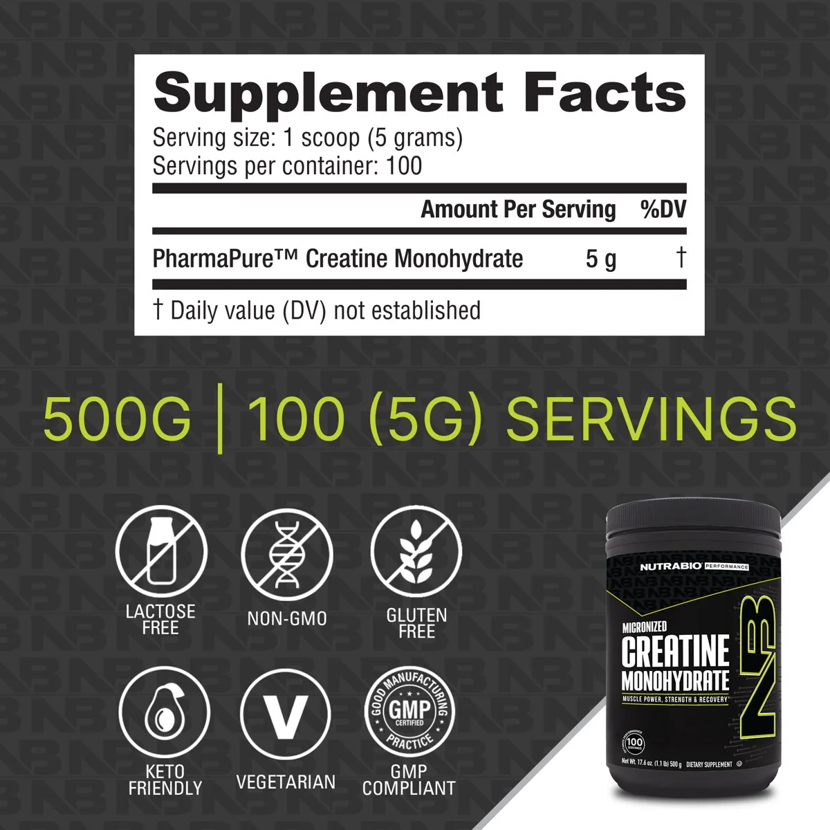 Creatine NutraBio 500g 100 lần dùng thành phần – Độ Fitness